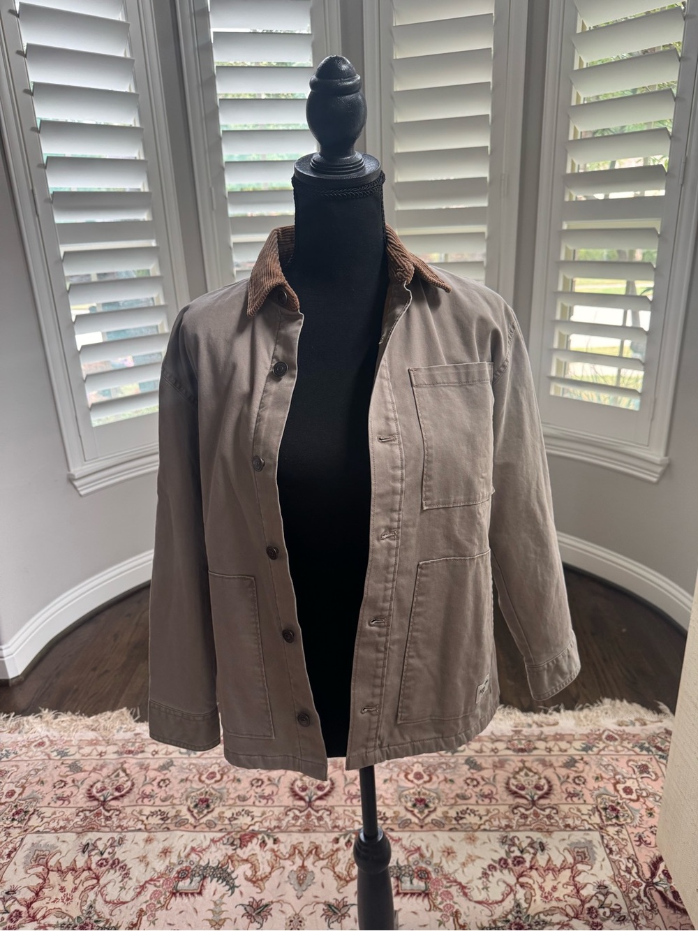 Kids Abercrombie & Fitch Taupe Utility Jacket with Brown Corduroy Collar